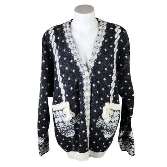 El Corte Ingles Wool Angora Cardigan Winter Mittens Black Ivory Size 42 - Picture 1 of 16